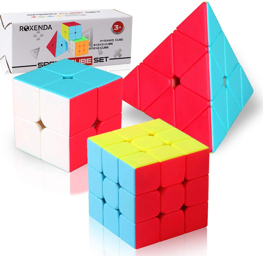 Speed Cube Set,Roxenda Professional 2x2x2 3x3x3 Pyramid Cube Bundle - Easy Turning and Smooth Play - Solid Durable and Stickerless Frosted - Turns Quicker Than Original