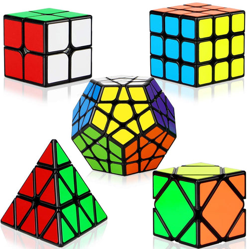 Dreampark Speed Cube Set, 5 Pack Magic Cube Bundle - 2x2x2 3x3x3 Pyramid Megaminx Skew Cube Smooth Sticker Cubes Collection Puzzle Toy for Kids